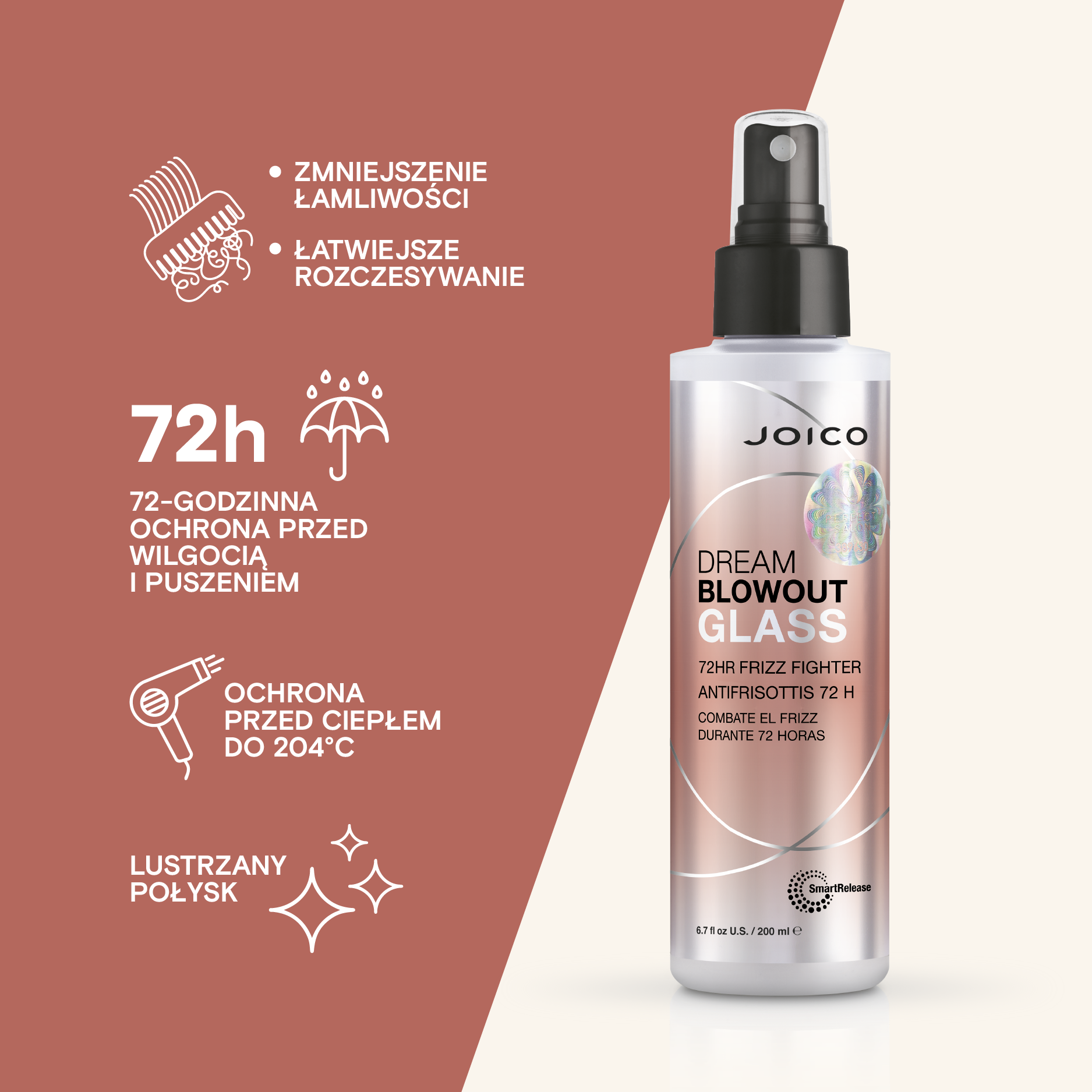 Spray wygładzający zapobiegający puszeniu JOICO DREAM BLOWOUT GLASS™ 72HR FRIZZ FIGHTER 200 ml - obrazek 3